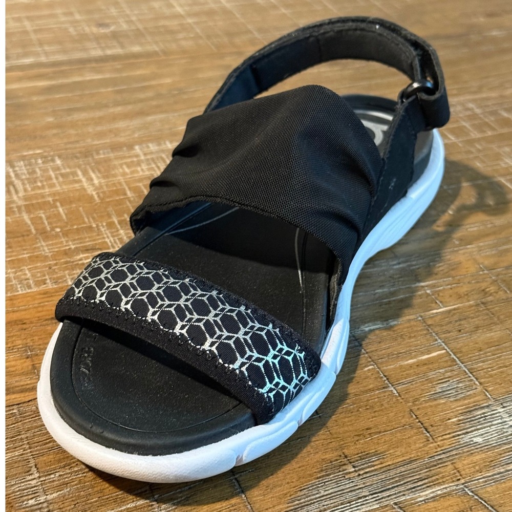 Ryka Rodanthe Womens Black Silver Geometric Walking Sandals 7‎ 7M Sporty Flat